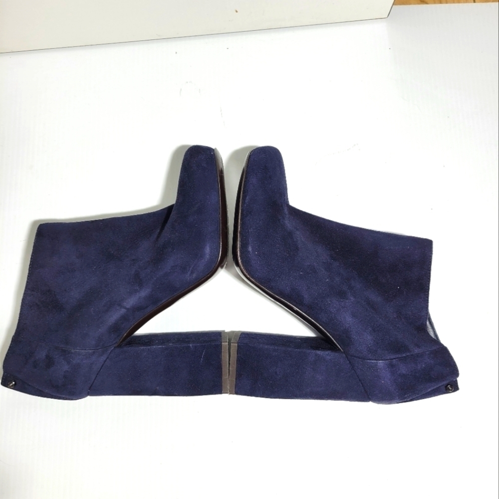 Lanvin suede ankle booties block heel round toe navy blue 37.5 6.5 - Picture 4 of 11